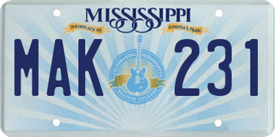 MS license plate MAK231