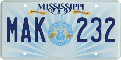 MS license plate MAK232