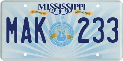 MS license plate MAK233