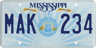 MS license plate MAK234