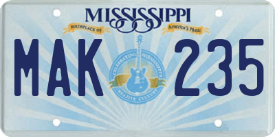MS license plate MAK235