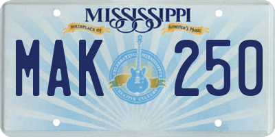 MS license plate MAK250