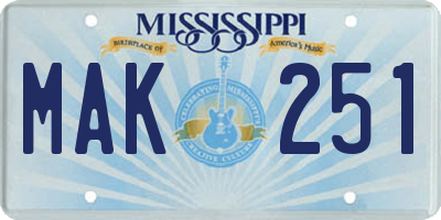 MS license plate MAK251