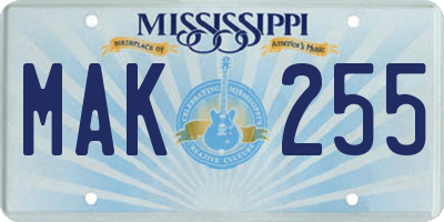 MS license plate MAK255