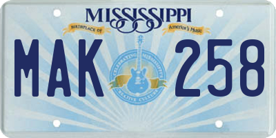 MS license plate MAK258