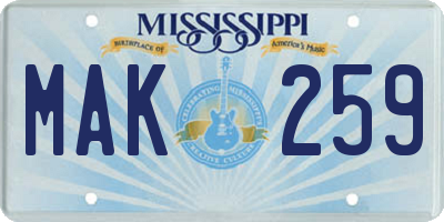 MS license plate MAK259