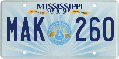 MS license plate MAK260