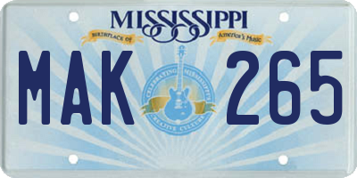 MS license plate MAK265