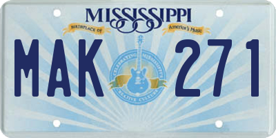 MS license plate MAK271