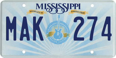 MS license plate MAK274