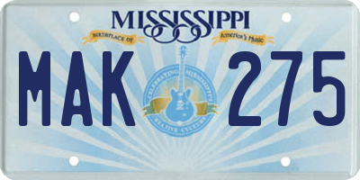 MS license plate MAK275