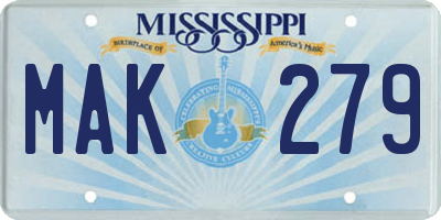 MS license plate MAK279