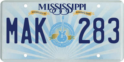 MS license plate MAK283