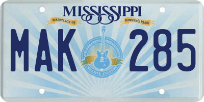 MS license plate MAK285