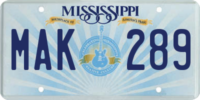 MS license plate MAK289