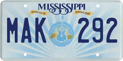 MS license plate MAK292