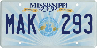 MS license plate MAK293