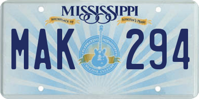 MS license plate MAK294