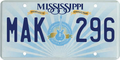 MS license plate MAK296
