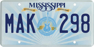MS license plate MAK298