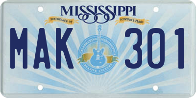 MS license plate MAK301