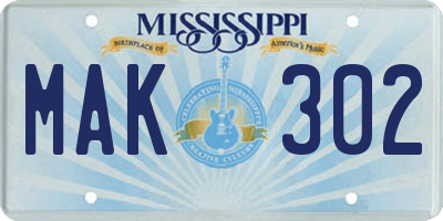 MS license plate MAK302