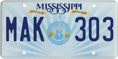 MS license plate MAK303