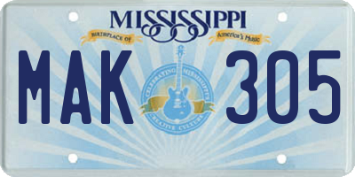 MS license plate MAK305