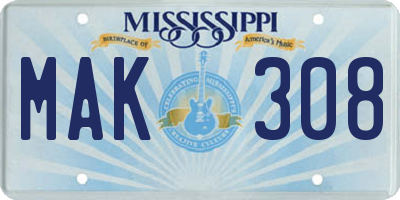 MS license plate MAK308
