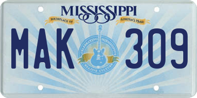 MS license plate MAK309