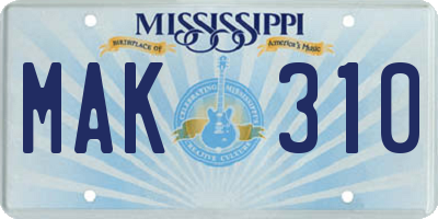 MS license plate MAK310