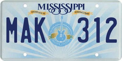 MS license plate MAK312
