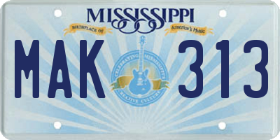 MS license plate MAK313
