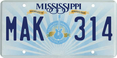 MS license plate MAK314