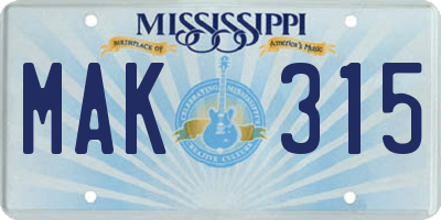 MS license plate MAK315