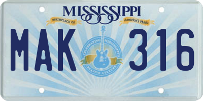 MS license plate MAK316