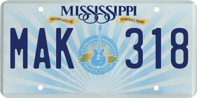 MS license plate MAK318