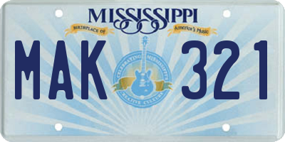 MS license plate MAK321