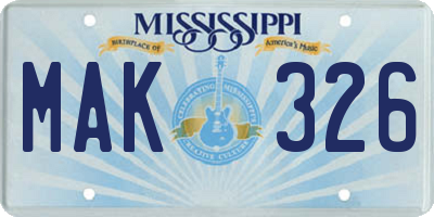 MS license plate MAK326