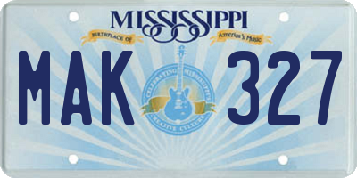 MS license plate MAK327
