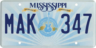 MS license plate MAK347