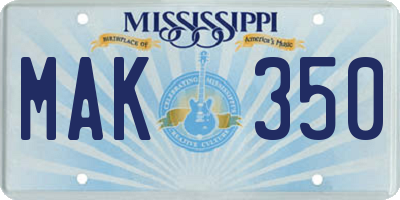 MS license plate MAK350