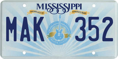 MS license plate MAK352