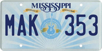 MS license plate MAK353