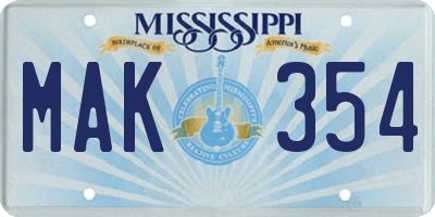 MS license plate MAK354