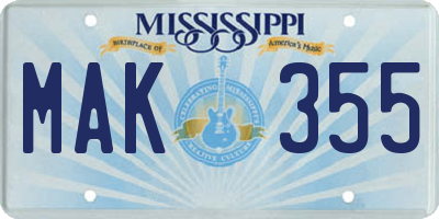 MS license plate MAK355