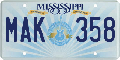 MS license plate MAK358