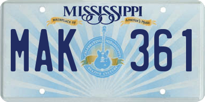 MS license plate MAK361