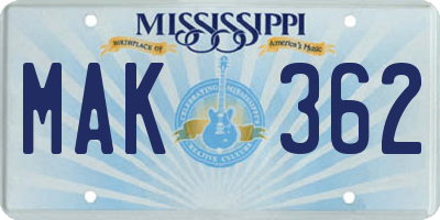 MS license plate MAK362
