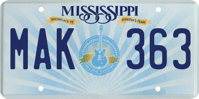 MS license plate MAK363